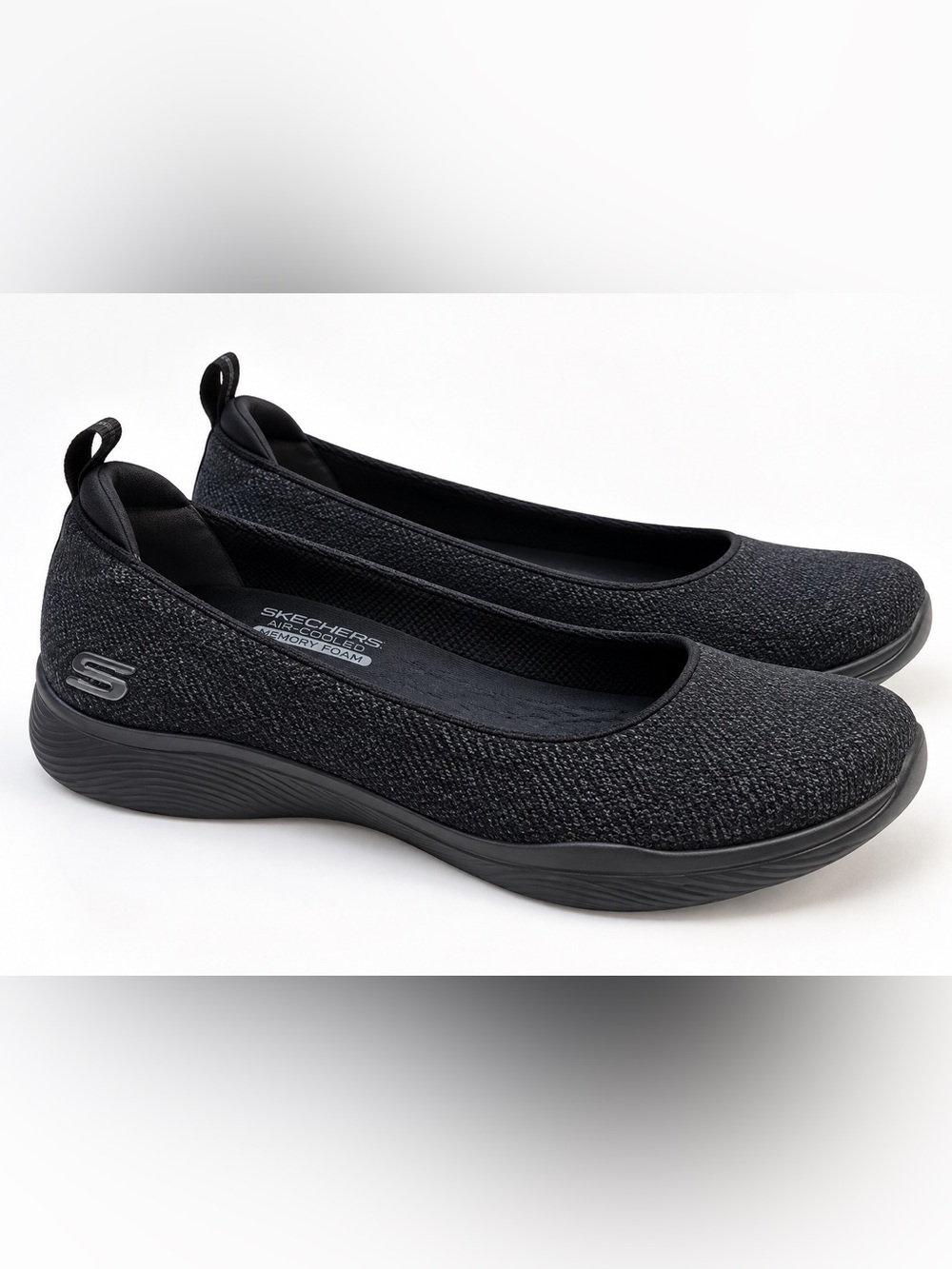 Skechers Air-Cooled Memory Foam Flat Shoes Black BBK –‎ Size 8.5 - Picture 2 of 12
